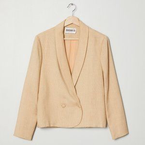 Vtg 60s Tan Woven Blazer L
